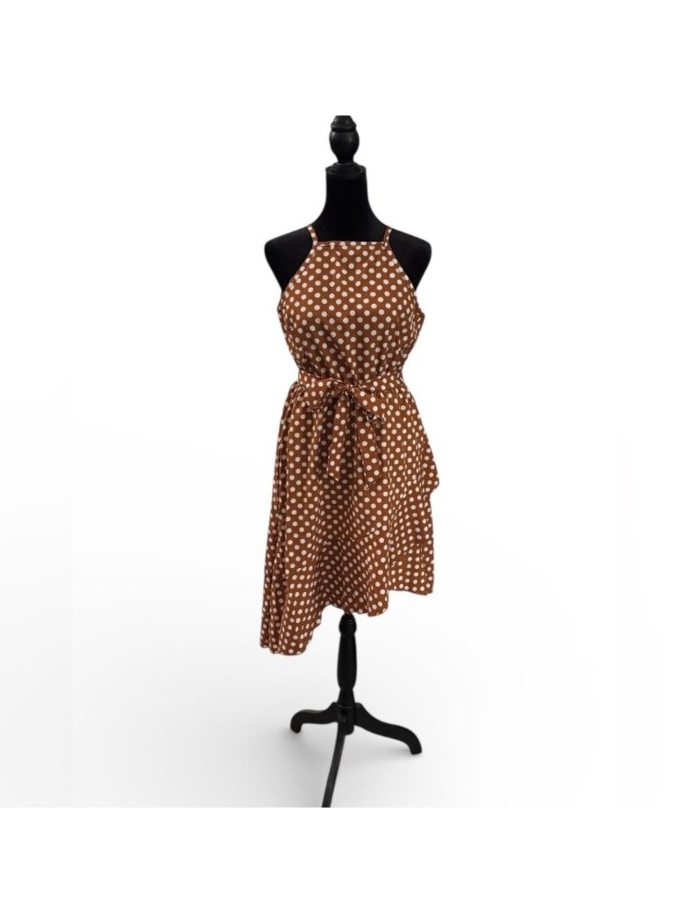Coffee Colored Polka Dot Midi Dress